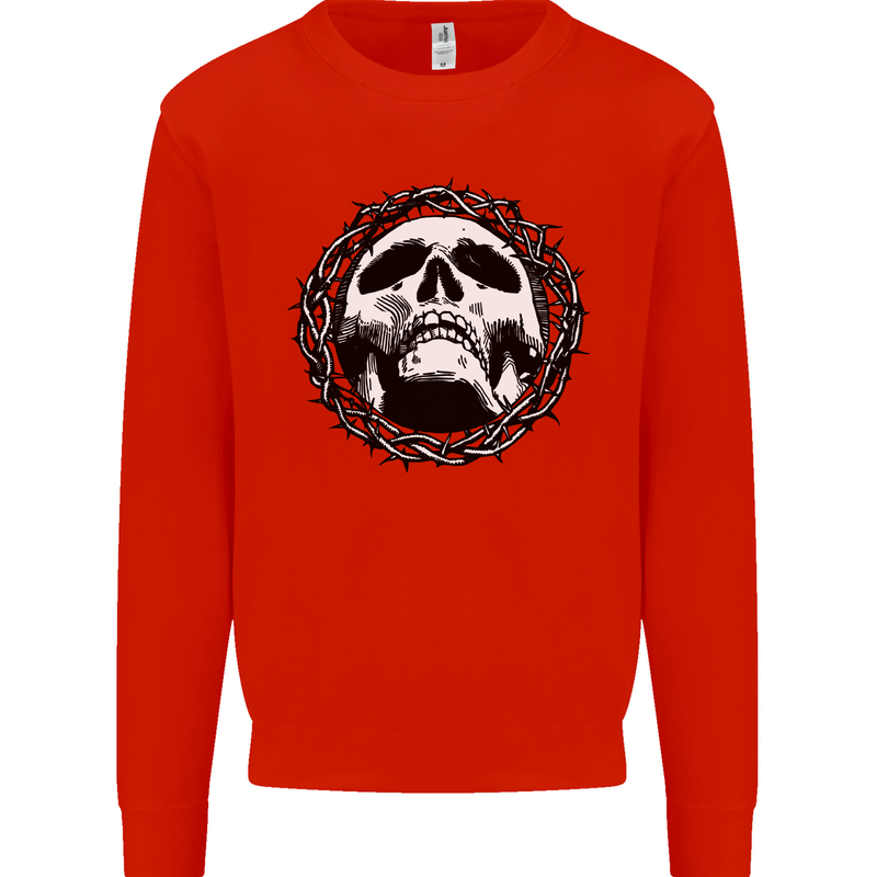 A Skull in Thorns Gothic Christ Jesus Mens Sweatshirt Jumper Bright Red
