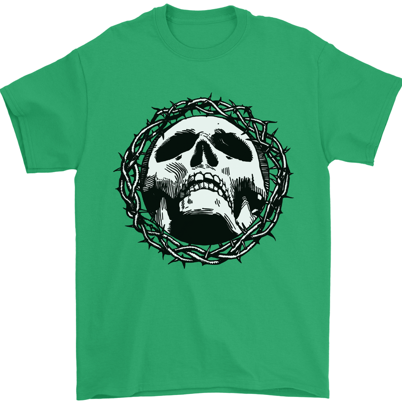 A Skull in Thorns Gothic Christ Jesus Mens T-Shirt Cotton Gildan Irish Green