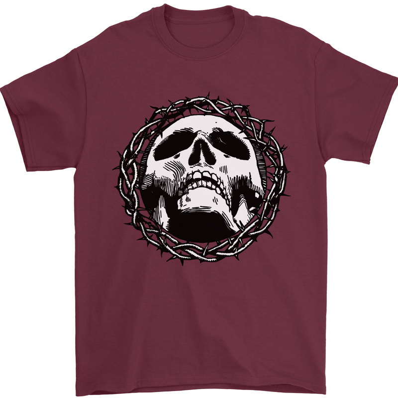 A Skull in Thorns Gothic Christ Jesus Mens T-Shirt Cotton Gildan Maroon