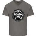 A Skull in Thorns Gothic Christ Jesus Mens V-Neck Cotton T-Shirt Charcoal