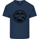 A Skull in Thorns Gothic Christ Jesus Mens V-Neck Cotton T-Shirt Navy Blue