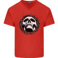 A Skull in Thorns Gothic Christ Jesus Mens V-Neck Cotton T-Shirt Red