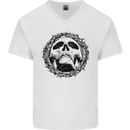 A Skull in Thorns Gothic Christ Jesus Mens V-Neck Cotton T-Shirt White