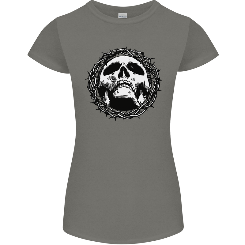 A Skull in Thorns Gothic Christ Jesus Womens Petite Cut T-Shirt Charcoal