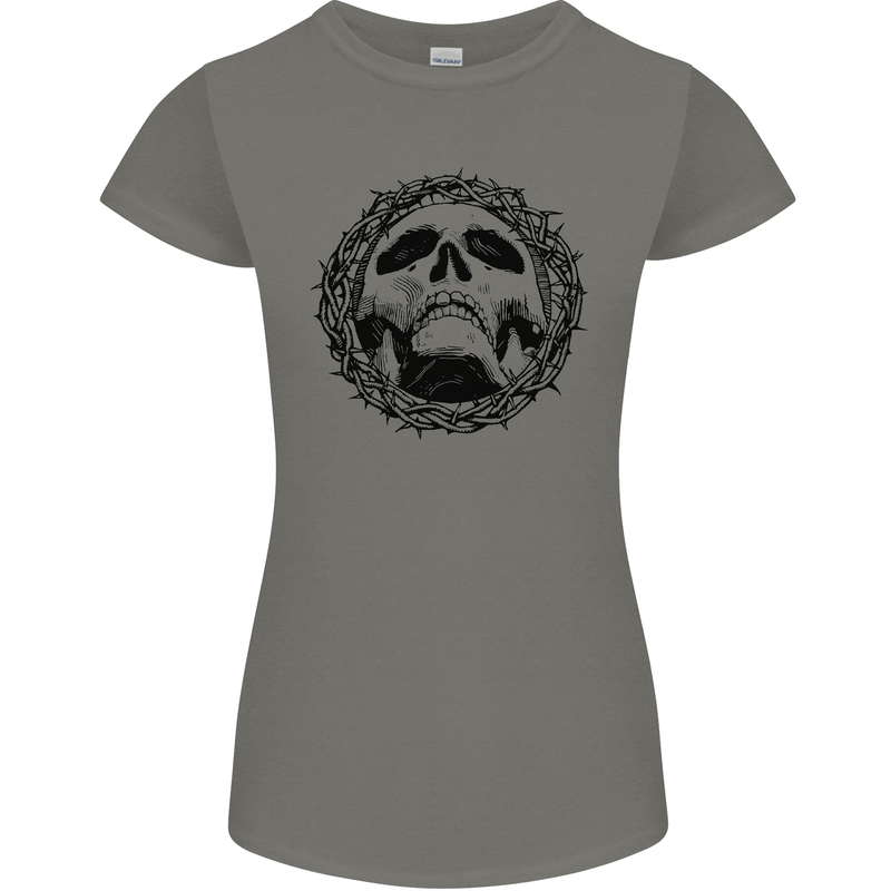 A Skull in Thorns Gothic Christ Jesus Womens Petite Cut T-Shirt Charcoal