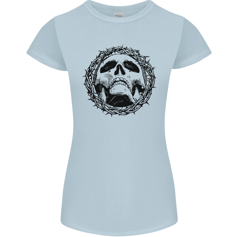 A Skull in Thorns Gothic Christ Jesus Womens Petite Cut T-Shirt Light Blue
