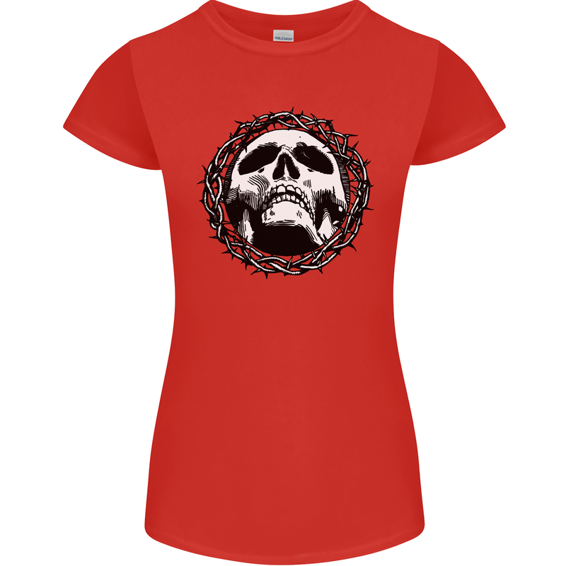 A Skull in Thorns Gothic Christ Jesus Womens Petite Cut T-Shirt Red