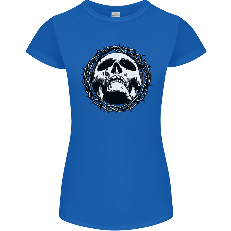 A Skull in Thorns Gothic Christ Jesus Womens Petite Cut T-Shirt Royal Blue