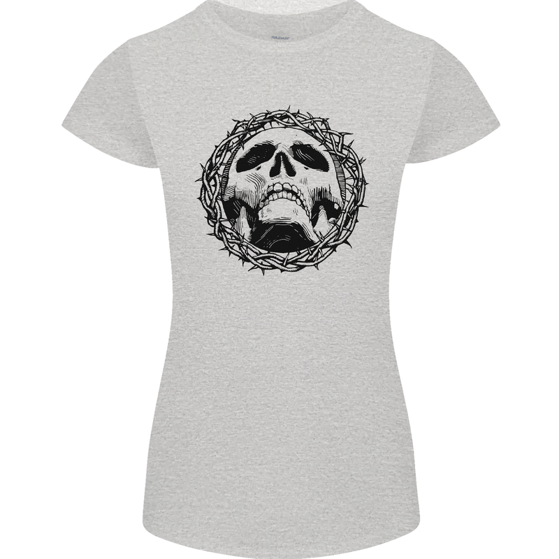 A Skull in Thorns Gothic Christ Jesus Womens Petite Cut T-Shirt Sports Grey