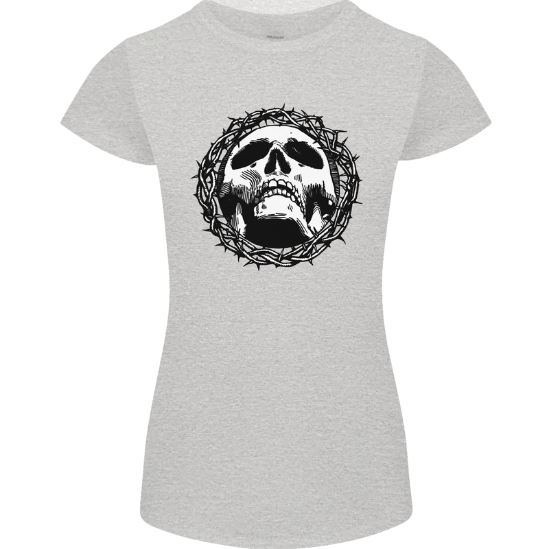 A Skull in Thorns Gothic Christ Jesus Womens Petite Cut T-Shirt Sports Grey