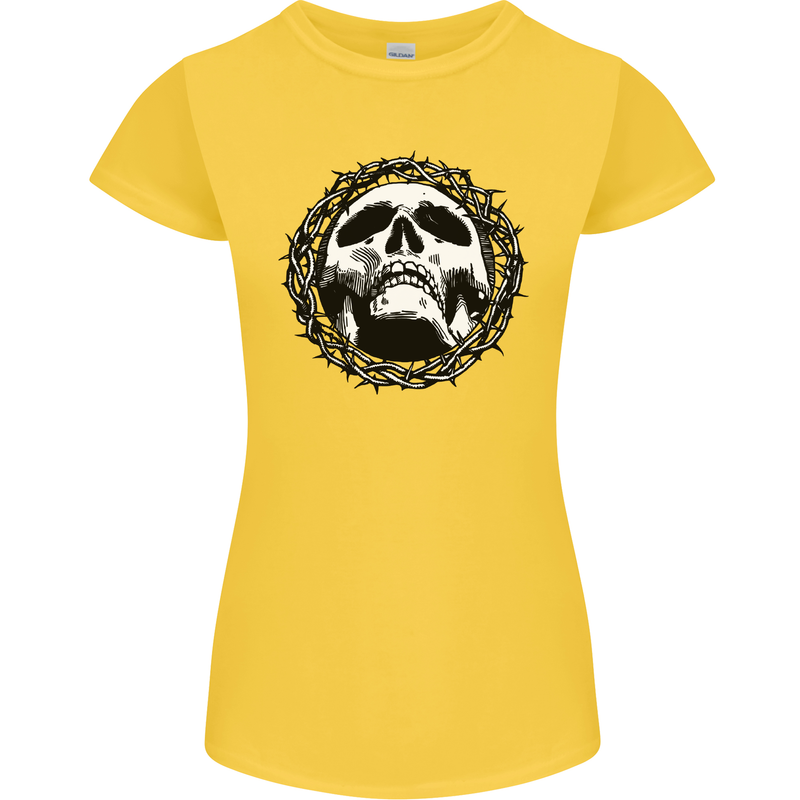 A Skull in Thorns Gothic Christ Jesus Womens Petite Cut T-Shirt Yellow
