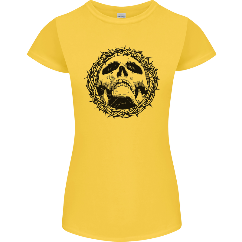 A Skull in Thorns Gothic Christ Jesus Womens Petite Cut T-Shirt Yellow