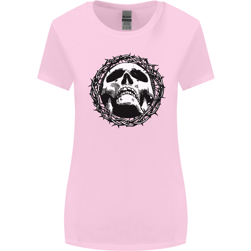 A Skull in Thorns Gothic Christ Jesus Womens Wider Cut T-Shirt Light Pink