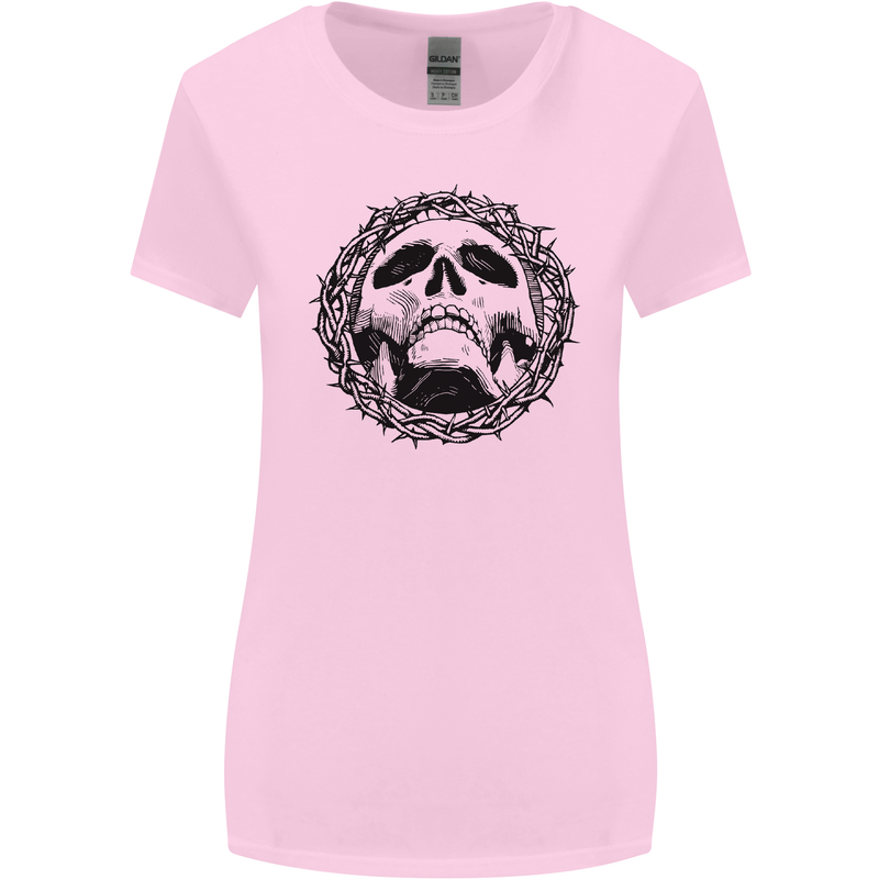 A Skull in Thorns Gothic Christ Jesus Womens Wider Cut T-Shirt Light Pink