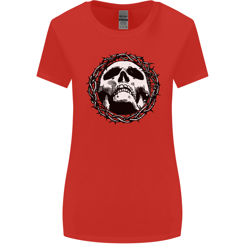 A Skull in Thorns Gothic Christ Jesus Womens Wider Cut T-Shirt Red