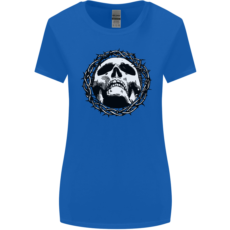 A Skull in Thorns Gothic Christ Jesus Womens Wider Cut T-Shirt Royal Blue