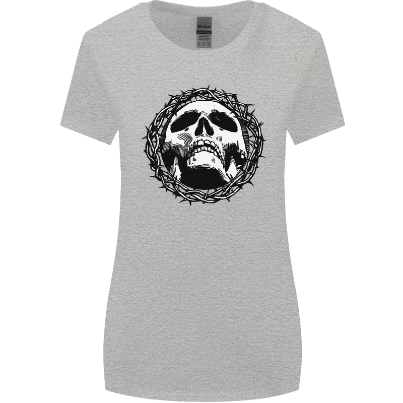 A Skull in Thorns Gothic Christ Jesus Womens Wider Cut T-Shirt Sports Grey