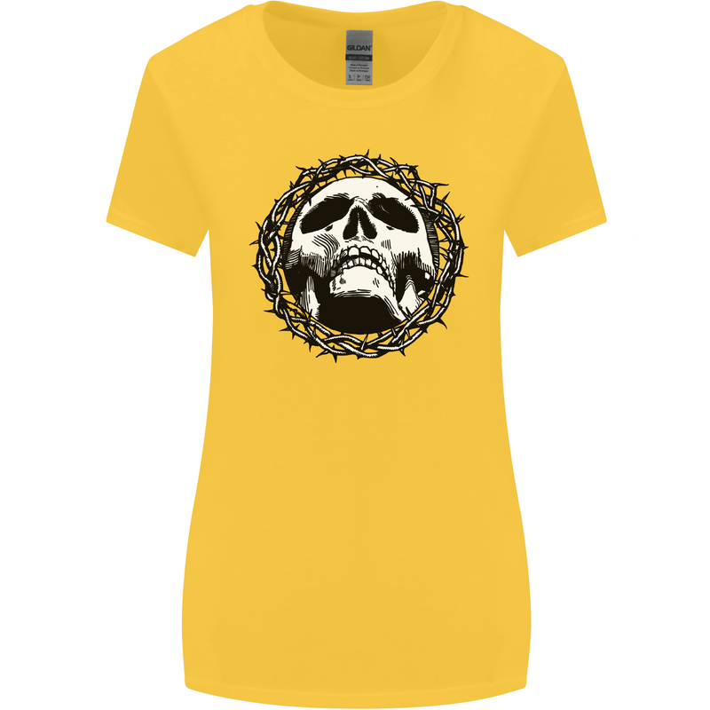 A Skull in Thorns Gothic Christ Jesus Womens Wider Cut T-Shirt Yellow