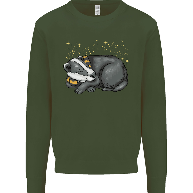A Sleeping Badger Kids Sweatshirt Jumper Forest Green