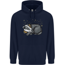 A Sleeping Badger Mens 80% Cotton Hoodie Navy Blue
