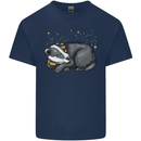 A Sleeping Badger Mens Cotton T-Shirt Tee Top Navy Blue