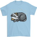 A Sleeping Badger Mens T-Shirt 100% Cotton Light Blue