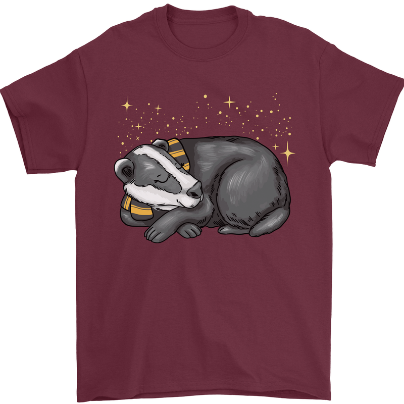 A Sleeping Badger Mens T-Shirt 100% Cotton Maroon