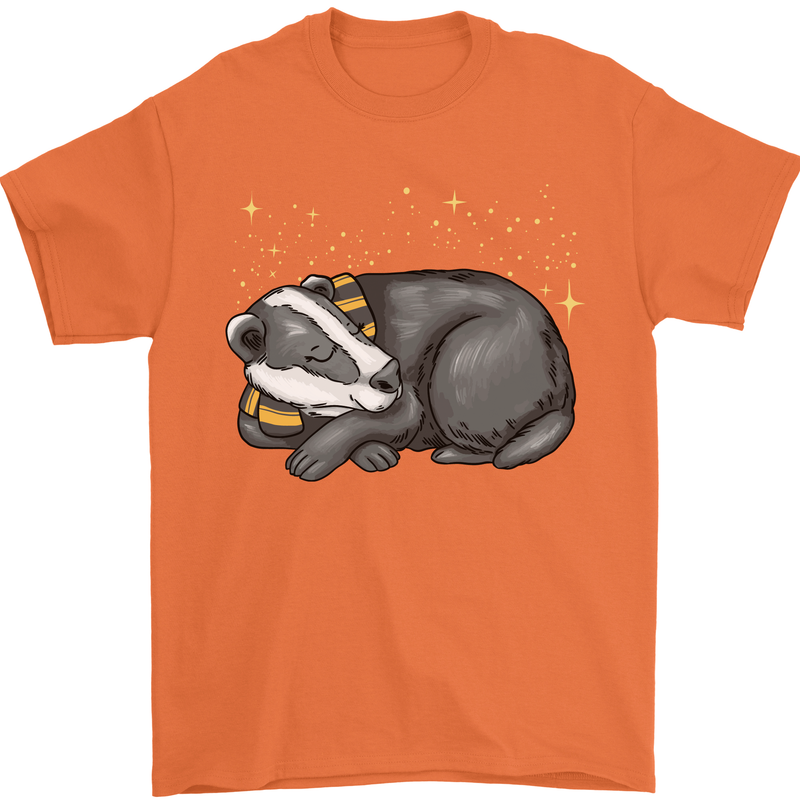 A Sleeping Badger Mens T-Shirt 100% Cotton Orange