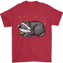 A Sleeping Badger Mens T-Shirt 100% Cotton Red