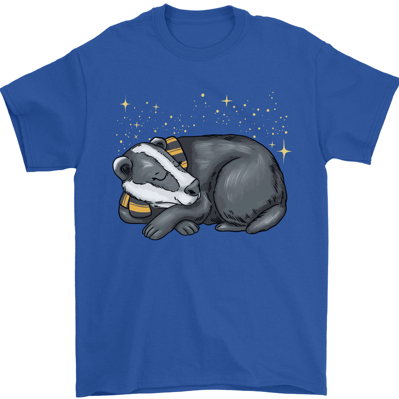A Sleeping Badger Mens T-Shirt 100% Cotton Royal Blue