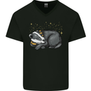 A Sleeping Badger Mens V-Neck Cotton T-Shirt Black