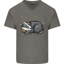 A Sleeping Badger Mens V-Neck Cotton T-Shirt Charcoal