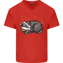 A Sleeping Badger Mens V-Neck Cotton T-Shirt Red