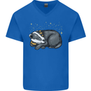 A Sleeping Badger Mens V-Neck Cotton T-Shirt Royal Blue