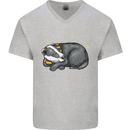 A Sleeping Badger Mens V-Neck Cotton T-Shirt Sports Grey