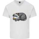 A Sleeping Badger Mens V-Neck Cotton T-Shirt White