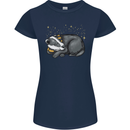 A Sleeping Badger Womens Petite Cut T-Shirt Navy Blue