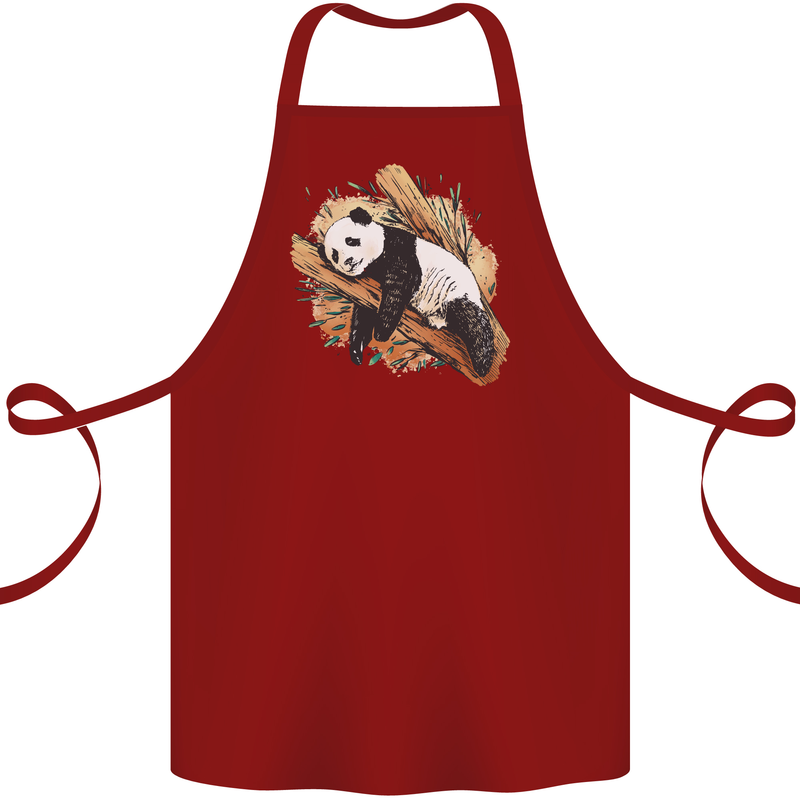 A Sleeping Panda Bear Ecology Animals Cotton Apron 100% Organic Maroon