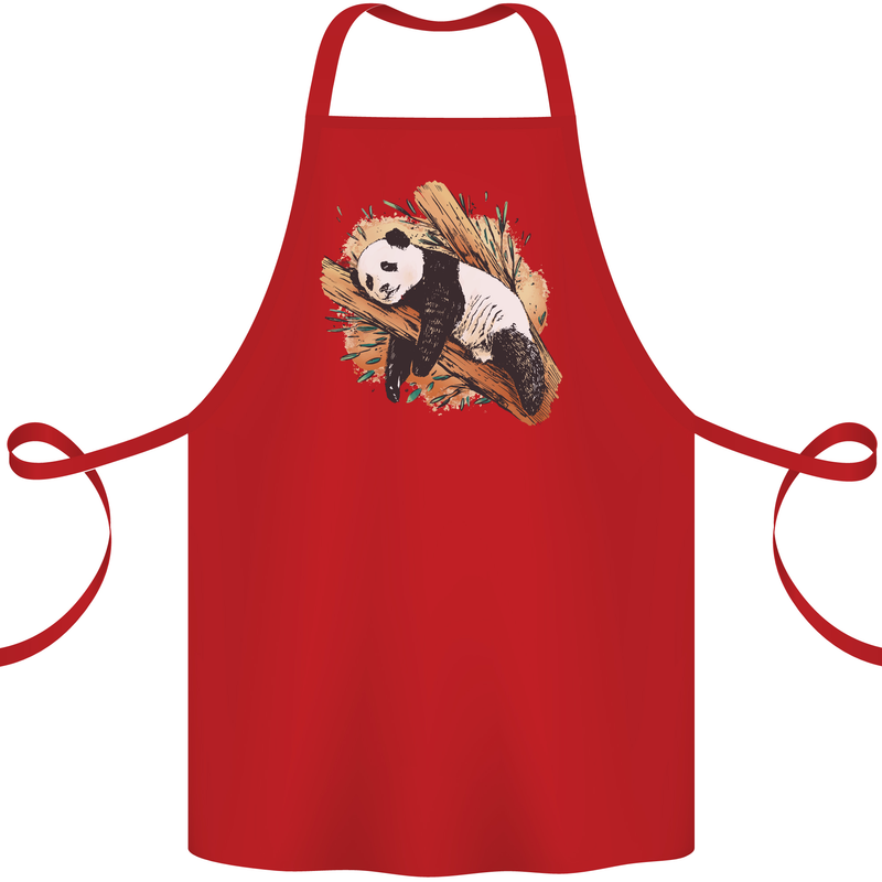 A Sleeping Panda Bear Ecology Animals Cotton Apron 100% Organic Red