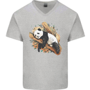 A Sleeping Panda Bear Ecology Animals Mens V-Neck Cotton T-Shirt Sports Grey