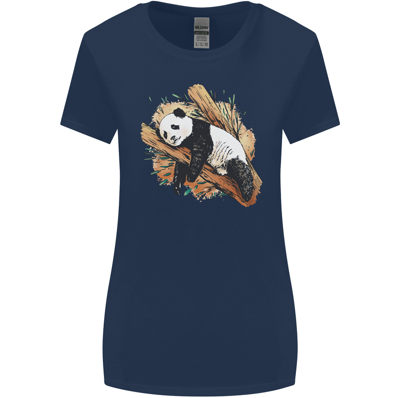 A Sleeping Panda Bear Ecology Animals Womens Wider Cut T-Shirt Navy Blue