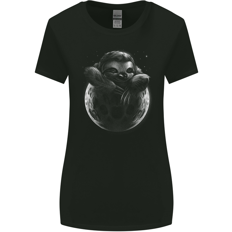 A Sloth On the Moon Womens Wider Cut T-Shirt Black