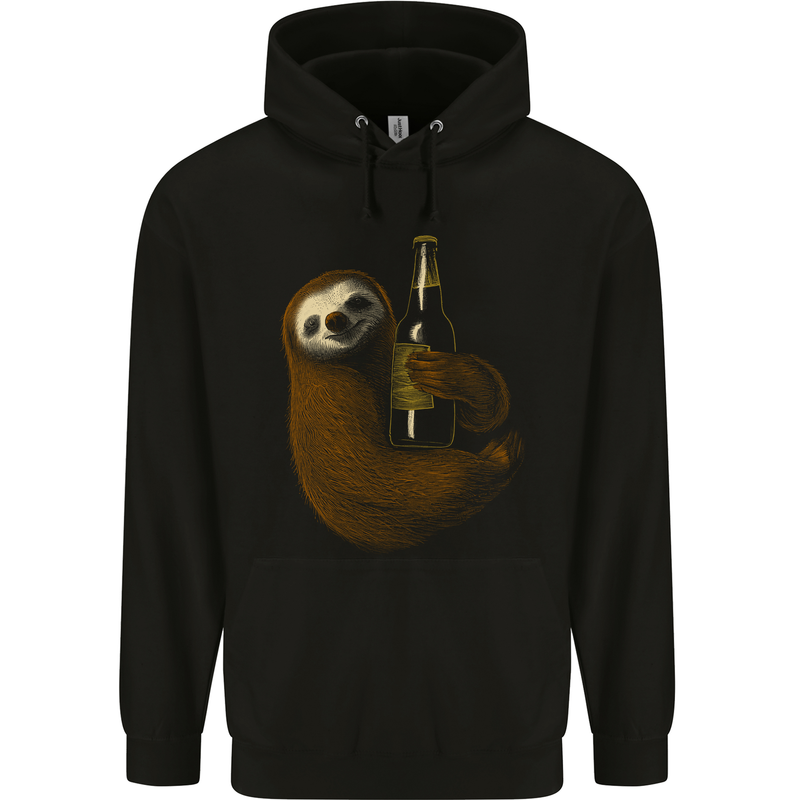 A Sloth With a Bottle of Beer Wine Cider Alcohol Childrens Kids Hoodie Black