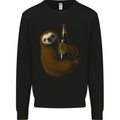 A Sloth With a Bottle of Beer Wine Cider Alcohol Kids Sweatshirt Jumper Black