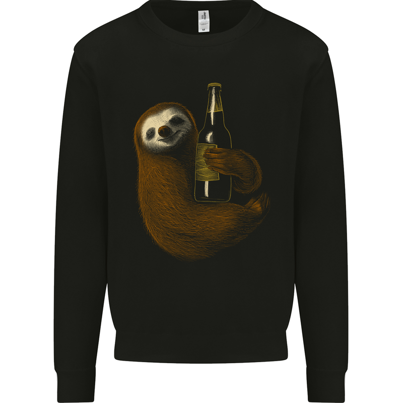 A Sloth With a Bottle of Beer Wine Cider Alcohol Kids Sweatshirt Jumper Black