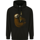 A Sloth With a Bottle of Beer Wine Cider Alcohol Mens 80% Cotton Hoodie Black