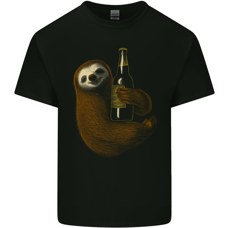 A Sloth With a Bottle of Beer Wine Cider Alcohol Mens Cotton T-Shirt Tee Top Black