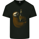 A Sloth With a Bottle of Beer Wine Cider Alcohol Mens V-Neck Cotton T-Shirt Black