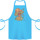 A Snail Playing the Banjo Under a Mushroom Cotton Apron 100% Organic Turquoise