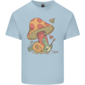 A Snail Playing the Banjo Under a Mushroom Mens Cotton T-Shirt Tee Top Light Blue
